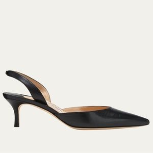 Manolo Blahnik Carolyne Leather Low-Heel Slingback Pump Kitten Heel